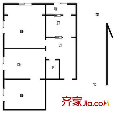 愛國里戶型圖戶型圖 3室1廳1衛(wèi)1廚