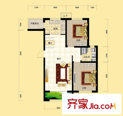 世紀(jì)學(xué)庭204、207、208、212、216、219標(biāo)準(zhǔn)層H1戶(hù)型 2室2廳1衛(wèi)1廚