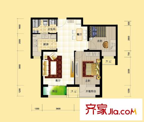 世紀(jì)學(xué)庭216、209#H2戶(hù)型 2室2廳1衛(wèi)1廚