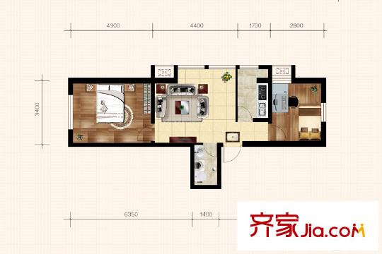 學(xué)院1號(hào)7#樓標(biāo)準(zhǔn)層S戶型 2室1廳1衛(wèi)1廚