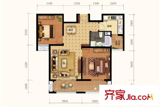 鳳凰湖畔6號(hào)樓標(biāo)準(zhǔn)層C2戶型 2室2廳1衛(wèi)1廚