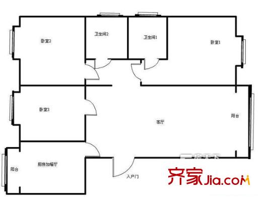 保利國際博朗園戶型圖戶型圖 3室1廳2衛(wèi)1廚