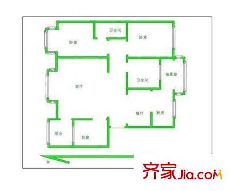 鴻泰公寓戶型圖戶型圖 3室2廳2衛(wèi)1廚
