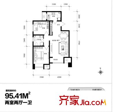 路勁太陽(yáng)城清霖園戶型圖清霖園1、3號(hào)樓標(biāo)準(zhǔn)層04戶型（售罄） 2室2廳1衛(wèi)1廚