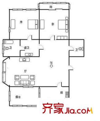 瑞江花園戶型圖戶型圖 2室2廳2衛(wèi)1廚