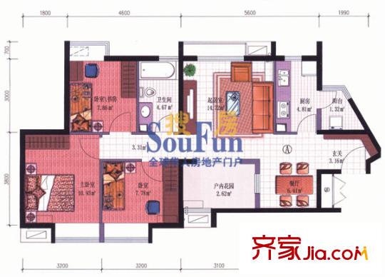 玫瑰園101號樓A戶型 3室2廳1衛(wèi)1廚