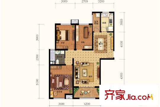 鳳凰湖畔5號(hào)樓標(biāo)準(zhǔn)層C3戶型 3室2廳1衛(wèi)1廚