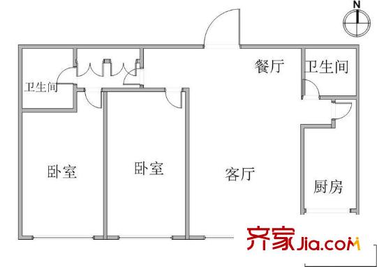 富力津門湖克拉公館 2室 戶型圖