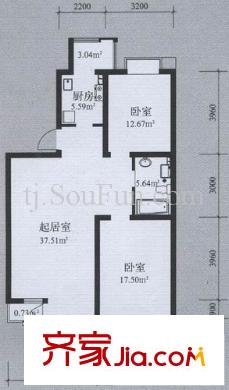 第六大道第博雅園戶型圖戶型圖 2室1廳1衛(wèi)