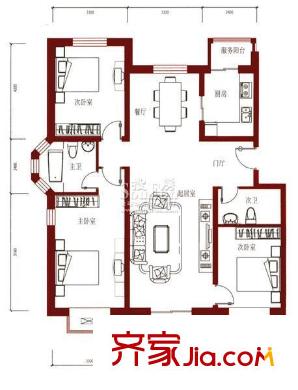 鴻福嘉苑104，112,111,115#A2戶型圖 3室2廳2衛(wèi)1廚