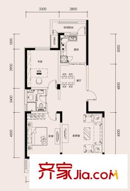 津濱藏錦戶型圖1、3#樓標準層2-M戶型 2室2廳1衛(wèi)