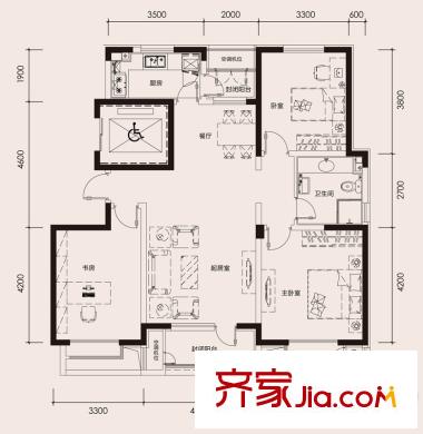津濱藏錦戶型圖1、3#樓標準層3-K戶型 3室2廳1衛(wèi)