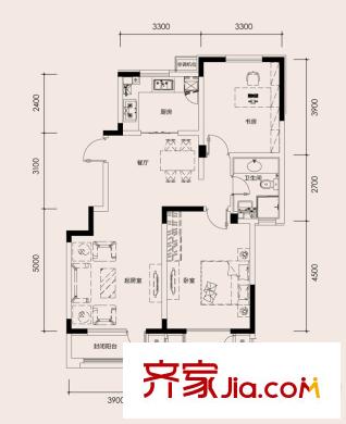 津濱藏錦戶型圖1、3#樓標準層2-L戶型 2室2廳1衛(wèi)