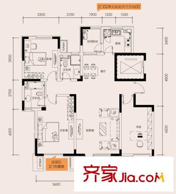 津濱藏錦戶型圖1、3#樓標準層3-L戶型 3室2廳2衛(wèi)