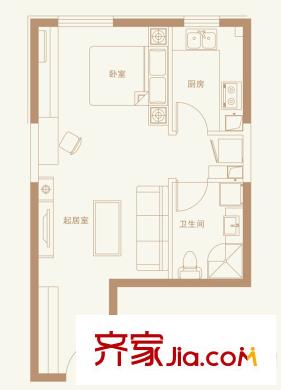 新天地鷺港1602#樓標(biāo)準(zhǔn)層d戶型 1室1廳1衛(wèi)1廚