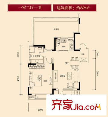 津濱藏錦戶型圖高層標準層1a戶型 1室2廳1衛(wèi)1廚