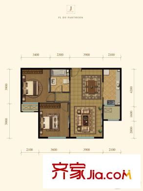 融創(chuàng)王府壹平方米三期高層3號樓標準層J戶型 2室2廳1衛(wèi)1廚