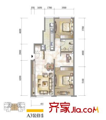陽光晶典戶型圖二期6#樓標(biāo)準(zhǔn)層A3戶型（售罄） 3室2廳1衛(wèi)1廚