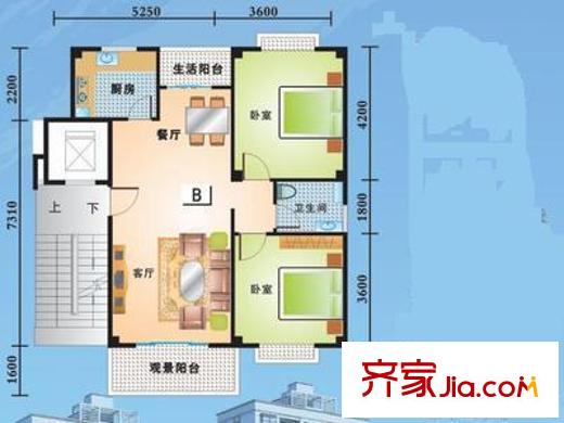 孚泰公寓戶型圖戶型圖 2室2廳1衛(wèi)1廚