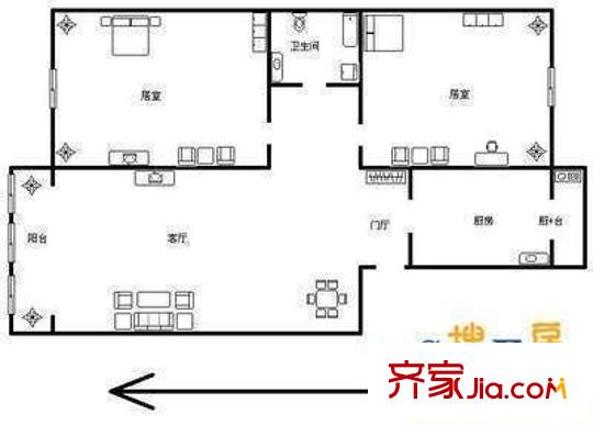 香檳左岸戶型圖戶型圖 2室2廳1衛(wèi)1廚