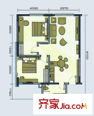 時代星城A座、B座標(biāo)準(zhǔn)層M戶型 2室2廳1衛(wèi)1廚