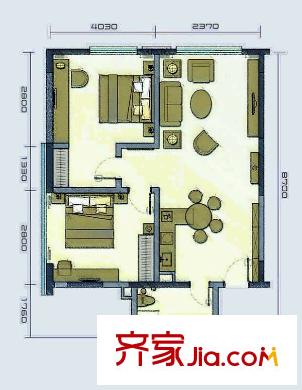 時代星城A座、B座標(biāo)準(zhǔn)層F戶型 2室2廳1衛(wèi)1廚