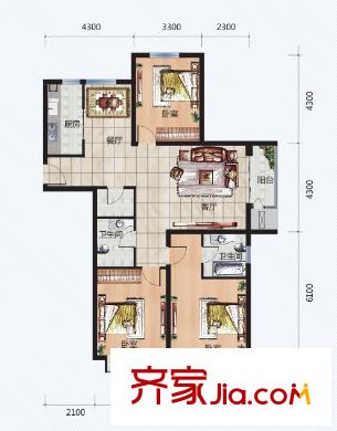 青年城二期11號(hào)樓K戶(hù)型 3室2廳2衛(wèi)1廚