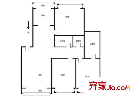 羅馬花園戶型圖戶型圖 3室1廳2衛(wèi)1廚