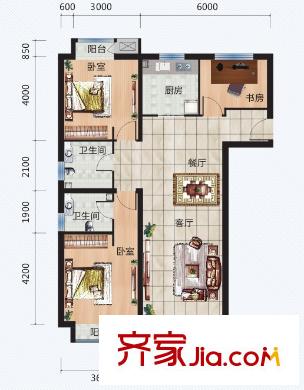 青年城二期11號(hào)樓F戶(hù)型 3室2廳2衛(wèi)1廚