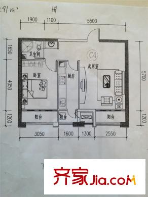 龍庭時代1號樓戶型e 1室1廳1衛(wèi)1廚