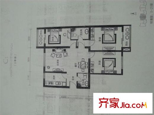 嘉美廣場(chǎng)3#樓C1戶型 3室2廳2衛(wèi)1廚
