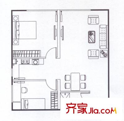 嘉美廣場(chǎng)2#樓標(biāo)準(zhǔn)層A戶型 2室2廳1衛(wèi)1廚