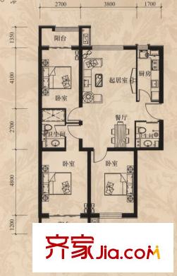 嘉美廣場3#樓C戶型 2室2廳2衛(wèi)1廚