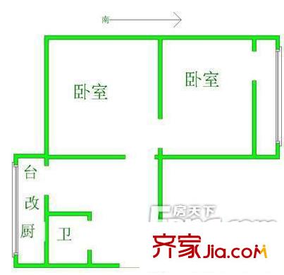 五一陽光尊園戶型圖戶型圖 2室1廳1衛(wèi)1廚