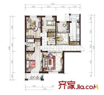 花園五座戶型圖A戶型 3室2廳2衛(wèi)