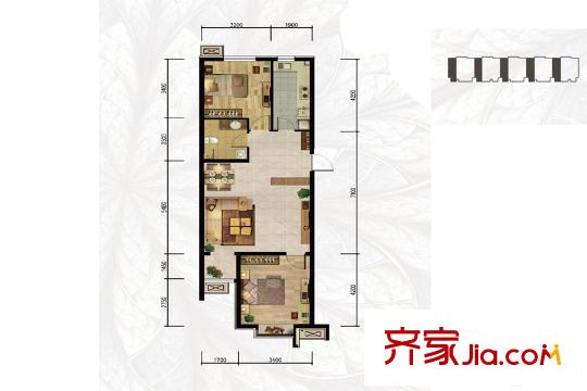 新天地美域11區(qū)1101/1102#樓標(biāo)準(zhǔn)層N-1戶(hù)型 2室2廳1衛(wèi)1廚