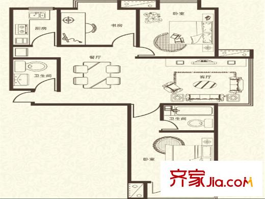 中環(huán)廣場3#樓標(biāo)準(zhǔn)層A戶型 3室2廳2衛(wèi)1廚