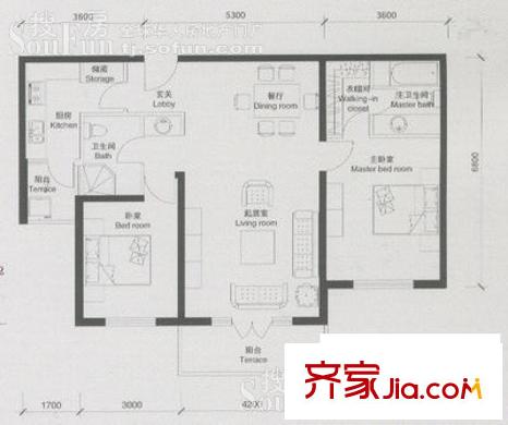 卡梅爾戶型圖M戶型 2室2廳2衛(wèi)