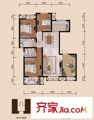藍(lán)海國際一期107#-109#H戶型 3室1廳2衛(wèi)1廚