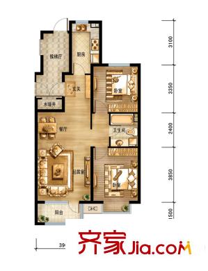 平方米陽新城208/209/210#樓標(biāo)準(zhǔn)層D2戶型 2室2廳1衛(wèi)1廚
