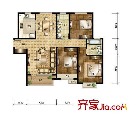 平方米陽新城206#樓標(biāo)準(zhǔn)層D10戶型 3室2廳2衛(wèi)1廚