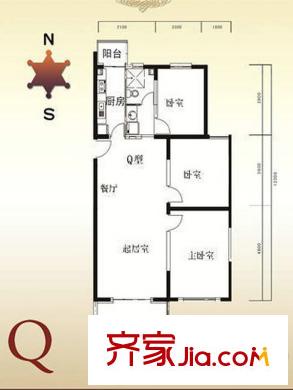 麗馨園一期104#109#1#樓Q戶型 3室2廳1衛(wèi)1廚