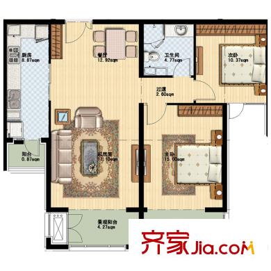 星遠(yuǎn)壹號(hào)公館5#A7-1戶型 2室2廳1衛(wèi)1廚