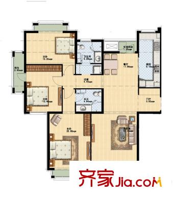 星遠(yuǎn)壹號(hào)公館7#8#A7戶型 3室2廳2衛(wèi)1廚