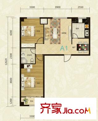 逸景陽(yáng)光2#樓標(biāo)準(zhǔn)層A1戶型 2室2廳1衛(wèi)1廚