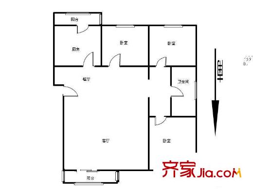 地華里戶型圖戶型圖 3室1廳1衛(wèi)1廚