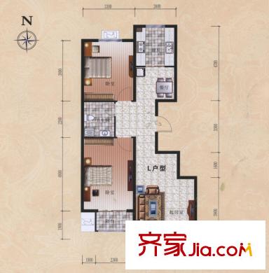 誠安友誼天地2#樓標(biāo)準(zhǔn)層L戶型 2室2廳1衛(wèi)1廚