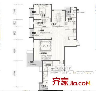 水木天成聞濤園戶型圖戶型圖 3室