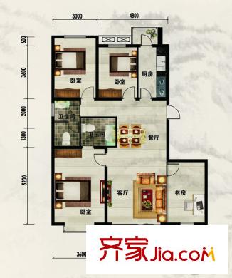 左岸景林二期長虹苑8、12號(hào)樓標(biāo)準(zhǔn)層C1-1戶型 3室2廳2衛(wèi)1廚