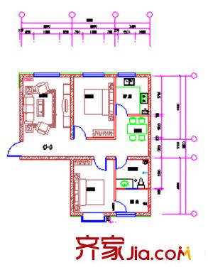 盛安金景6號樓C-3戶型 2室2廳1衛(wèi)1廚